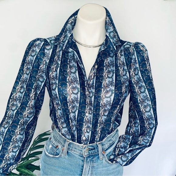 Vintage Tops - v i n t a g e :: Whimsical Granny Floral Puff Sleeve Blouse